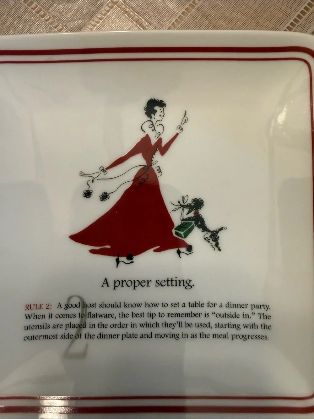 WILLIAMS SONOMA Plates Appetizer Dessert Etiquette Hostess Rules  Set of 4